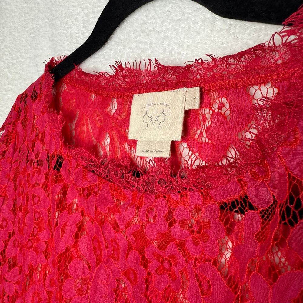 Vanessa Virginia Anthropologie Elysian Floral Lace Short Sleeve Top Small Red - Picture 2 of 8